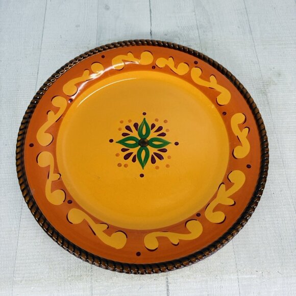 Celebrating Home TUSCAN Orange Red Yellow Rope Trim Stoneware Dinner Plate Set 3 - Picture 2 of 16